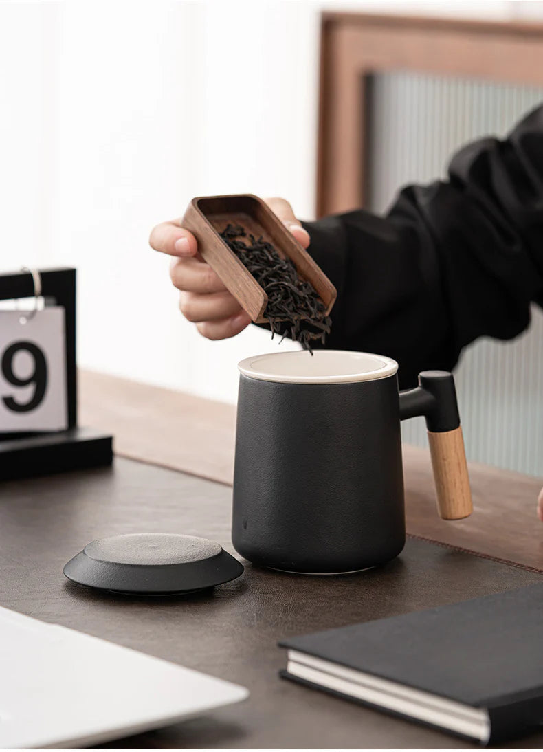 Handcrafted Ceramic Tea Cup with Infuser – 450ml (Black or Dark Green) | MDTEA