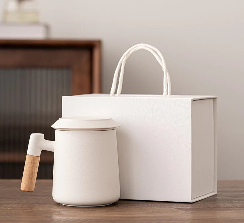 Handcrafted Ceramic Tea Cup with Infuser – 450ml (White or Light Green) | MDTEA