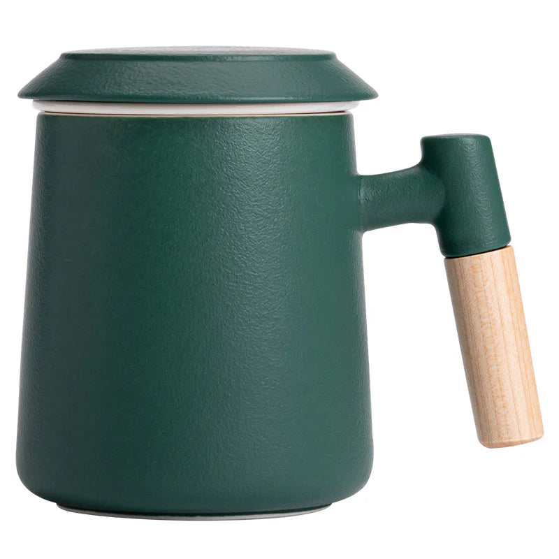 Handcrafted Ceramic Tea Cup with Infuser – 450ml (Black or Dark Green) | MDTEA