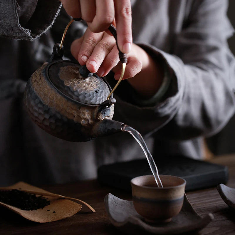 Handmade Golden Black Ceramic Teapot – 230ml | MDTEA