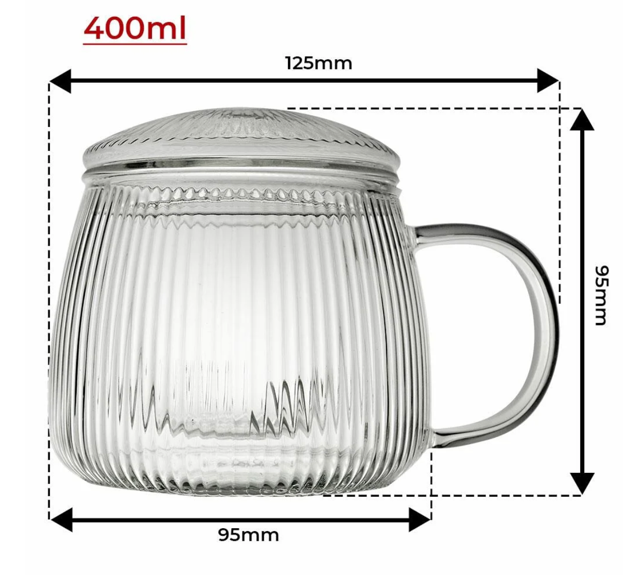 Ribbed Glass Infuser Mug – 400ml | MDTEA